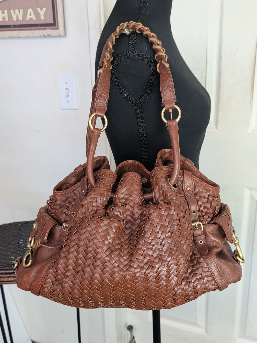 Cole Haan Village Weave Leather Drawstring Shoulder Bag